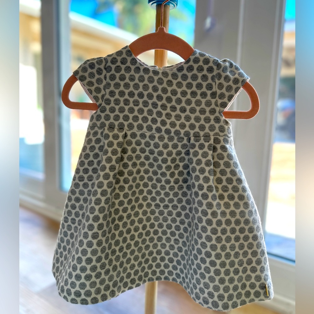 Tarting et Chocolat Grey polka dot dress. Size 6 mo.